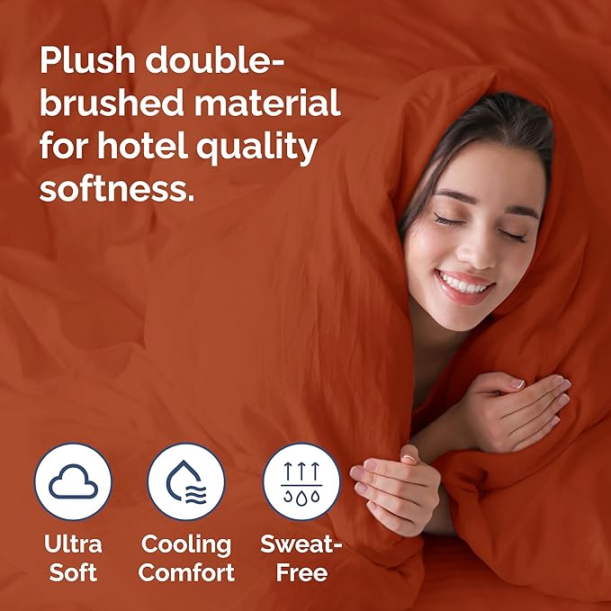 Duvet Cover Full Size Set - Extra Soft Full Size Duvet Cover 80 x 90 with 2 Pillow Shams - Hotel Luxury Easy Care and Fade Free w/Zipper Closures & Ties - Comfy Breathable Bedding Set (Terracotta)