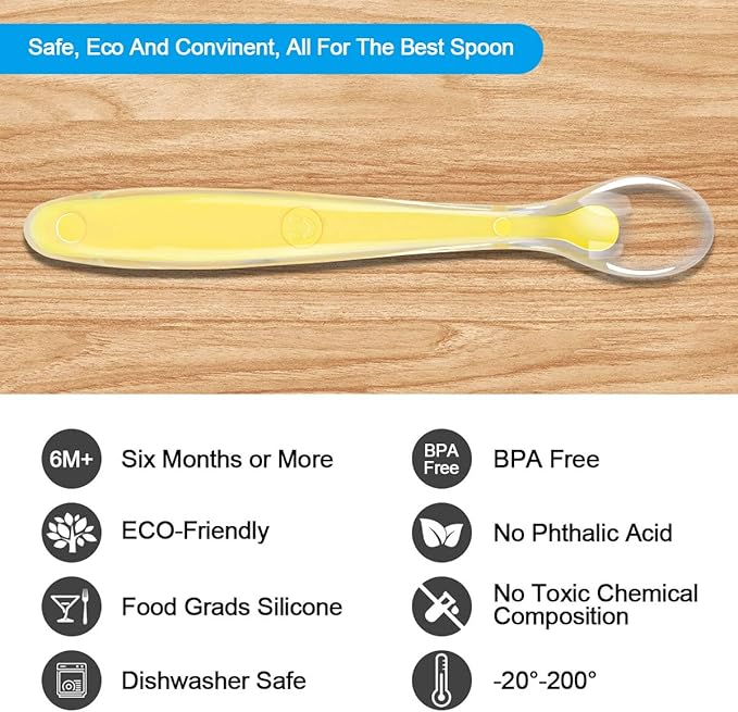 Vicloon Baby Silicone Spoons, Silicone Soft Baby Feeding Spoon Set 5 PCS, First Stage Toddler Spoons Training Spoon for Baby 4 Months, Baby Utensils Gum-Friendly BPA Free for Microwave and Dishwasher