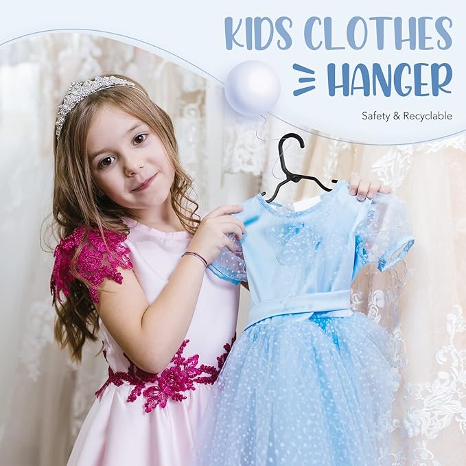 HOUSE DAY Plastic Baby Hangers for Closet 60 Pack, Durable Plastic Kids Hangers for Baby Clothes, Thin & Compact Childrens Hangers, Space Saving Black Baby Hangers, Small Hangers for Kids Clothes