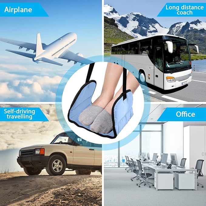 Airplane Footrest Made with Premium Memory Foam - Airplane Travel Foot Hammock, No Clashing Foot Hammock & Portable Plane Leg Rest, Provides Relaxation and Comfortable for Long Flight