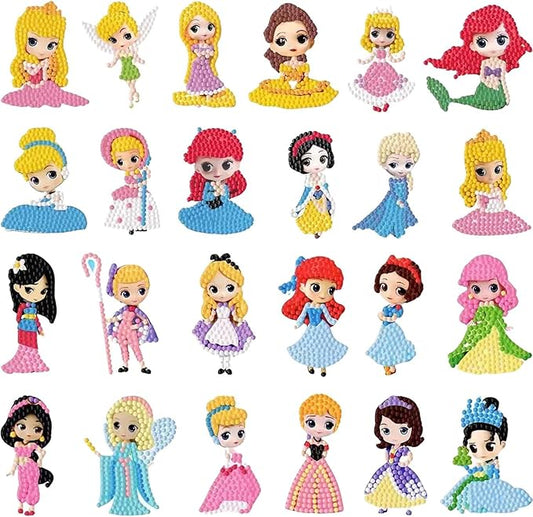 24Pcs Diamond Art Stickers Kits for Kids, DIY Cartoon Paint by Numbers Diamonds Mosaic Stickers for Kids Arts Diamond Craft Stickers for Kids and Adult Beginners