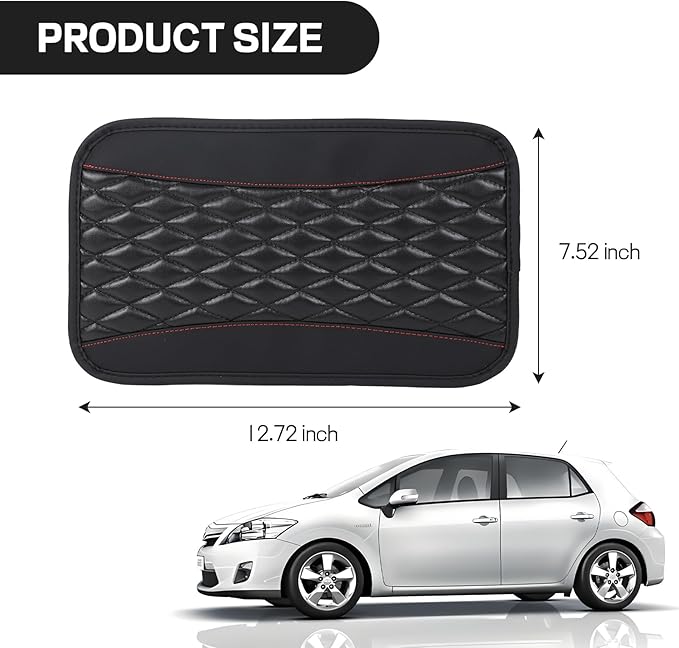ongfuwu Car Center Console Cushion Pad, 12.72"×7.52" Leather Waterproof Auto Armrest Seat Box Protector, Car Center Console Cover, Universal Interior Decor Car Accessories for SUV Truck (Black)