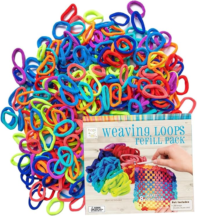 Hapinest Loom Bands Kit Potholder Weaving Loom Refill Loops, Loom Knitting Kit for Kids, Makes 8 Pot Holders 288 Loom Loops in 8 Colors, Potholder Loom Kit for Kids, Weaving Loom Kit Knitting Loom Kit