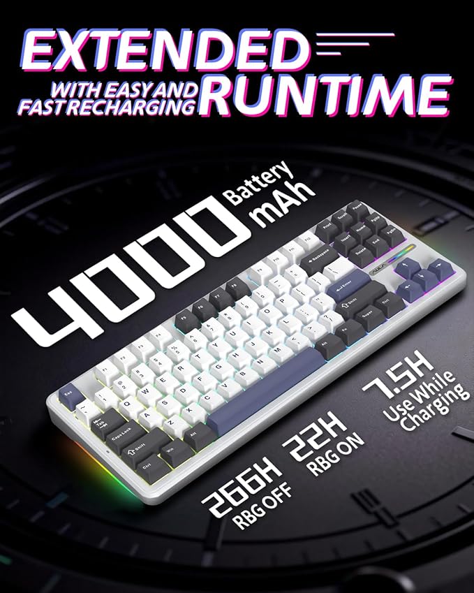 Aula F87 Pro Gaming Keyboard, Tri-Mode BT5.0/2.4GHz/USB-C Hot-Swappable RGB Wireless Mechanical Keyboard, Gasket Mount, 4000mAh, for Windows/Mac Gamer & Typists（LEOBOG Gray Wood Switch V4）