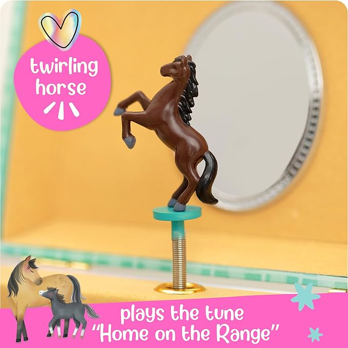 Horse Jewelry Box - Horse Toys for Girls Age 4-6- Kids Jewelry Box with Spinning Horse - 6 x 4.7 x 3.5 in