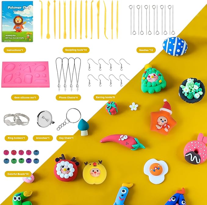 CiaraQ Polymer Clay 51 Colors, Modeling Clay for Kids, Oven Bake Clay with Sculpting Tools, Non Toxic, Ideal for Sculpture, Crafting, DIY Projects. (Assorted Colors, 0.7oz/Colors)