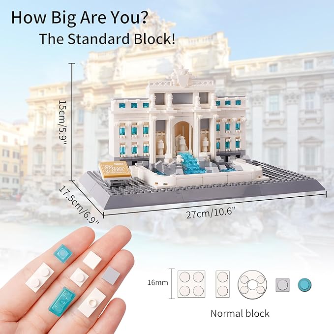 Oichy Trevi Fountain Building Blocks Set, 667 PCS Famous Architecture Model Building Kits, Collection Trevi Fountain Model Building Blocks for Adults and Kids