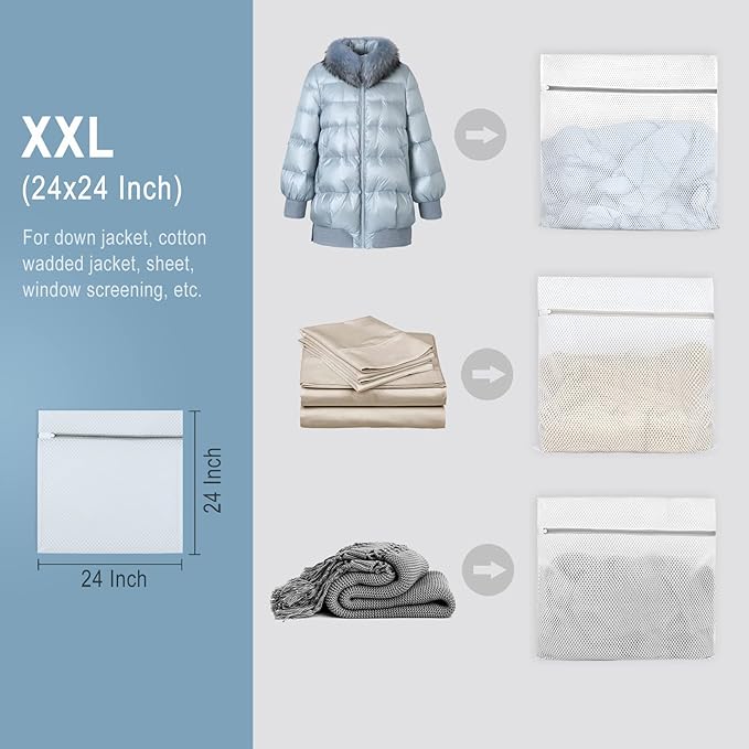 Muchfun 2Pcs Durable Honeycomb Mesh Laundry Bags for Delicates 24 x 24 Inches (2 XX-Large)