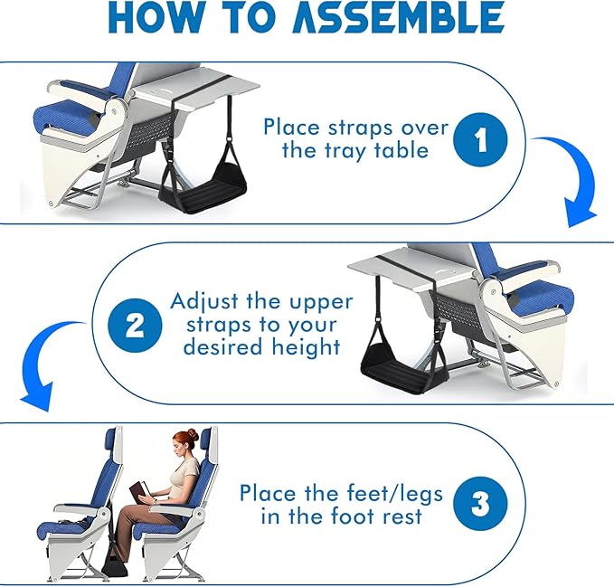 Airplane Foot Hammock for Plane Travel, Heavy-Duty Adjustable Foot Rest with Reinforced Metal Buckles, Ergonomic Bamboo Foot Hammock for Airplane&Car Use, Portable Airplane Travel Essentials