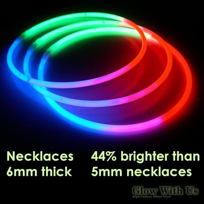 Glow Sticks Bulk Wholesale Necklaces, 600 22” Red-Green-Blue Glow Stick Necklaces, Bright Colors, Glow 8-12 Hrs, Connector Pre-Attached, Sturdy Packaging, GlowWithUs Brand