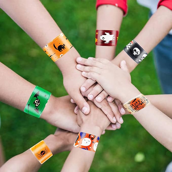 48Pcs Halloween Party Favors Slap Bracelets Trick or Treat Favors for Kids and Classes Treats for Children Halloween Bracelets Halloween Goodie Bag Fillers Halloween Toys for Kids