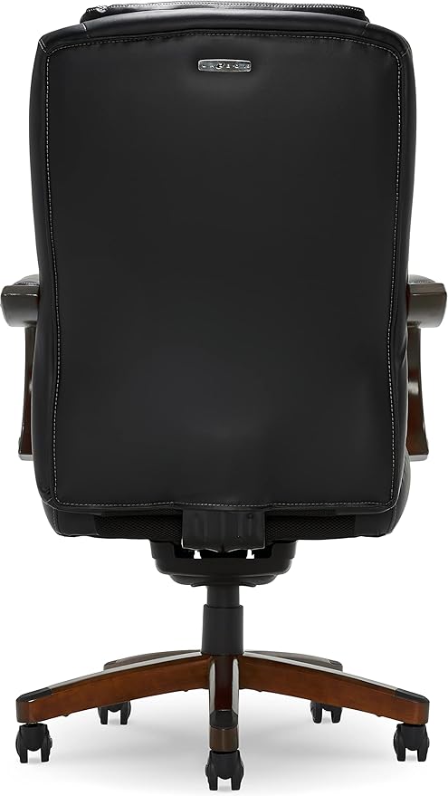 La-Z-Boy Delano Big & Tall Executive Office Chair, High Back Ergonomic Lumbar Support, Bonded Leather, Black with Mahogany Wood Finish