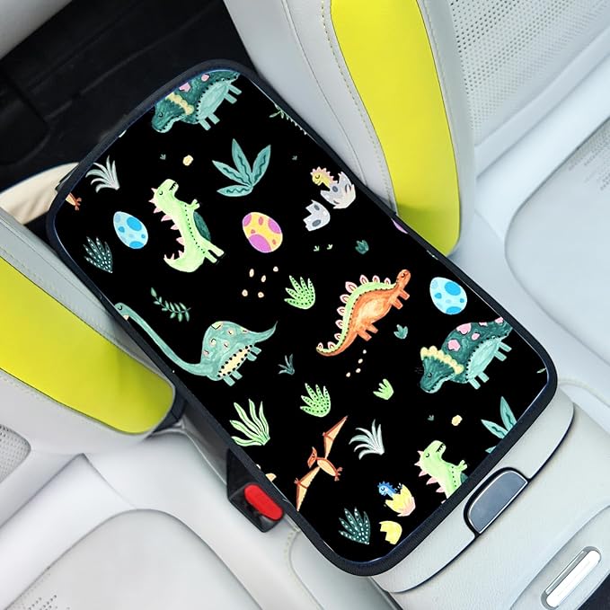 Adastrah Car Armrest Box Pad,Cute Dinosaur Car Armrest Pad Car Armrest Cover Protector for Most Vehicle, SUV, Truck, Car