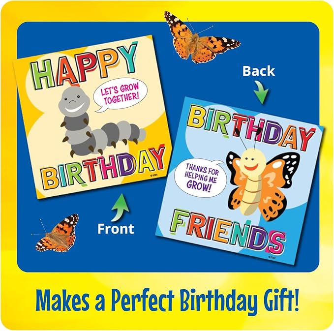 Insect Lore Birthday Butterfly Garden | Butterfly Growing Kit with Live Caterpillars | 5 Live Caterpillars, Reusable Habitat, STEM Butterfly Journal, 10 Inch Birthday Card & More