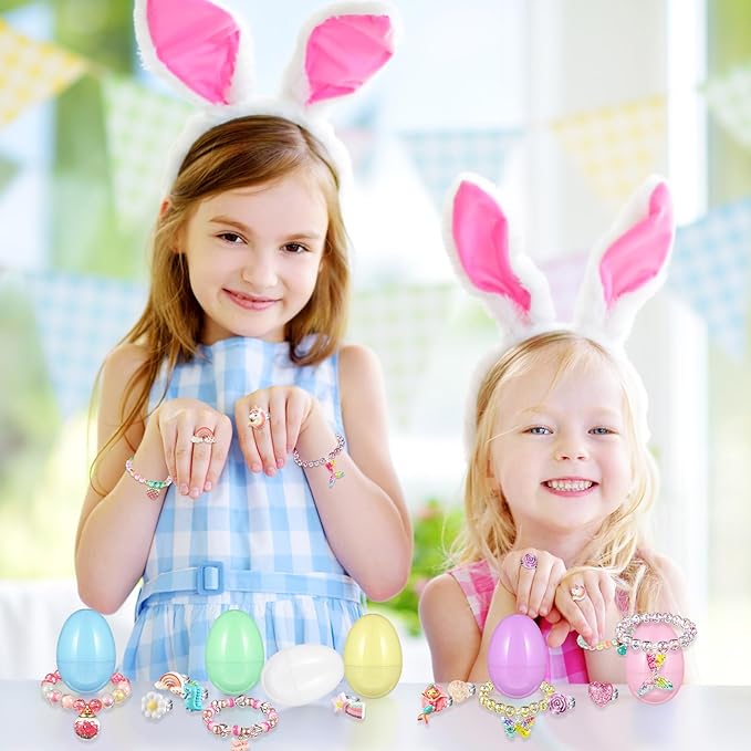 24 Set Easter Eggs Filled with Toys Jewelry, Plastic Easter Eggs Plastic Easter Eggs Filler Easter Gift Easter Basket Stuffers for Kids(Jewelry Style)
