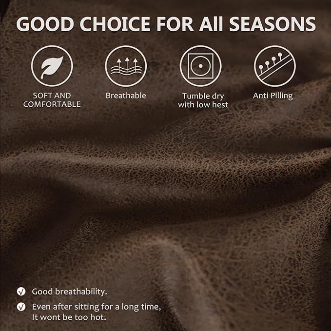 Leather Look Recliner Chair Covers Stay in Place 4-Piece Lazy Boy Recliner Slipcovers for Reclining Chair Furniture Protector Spandex Fabric Washable (Large, Dark Brown)