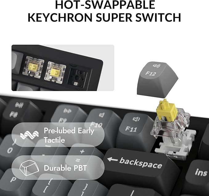 Keychron K10 Max Wireless Custom Mechanical Keyboard, QMK 2.4 GHz Bluetooth Full-Size with Hot-swappable Keychron Super Banana Switch Compatible with Mac Windows Linux (RGB Backlit)