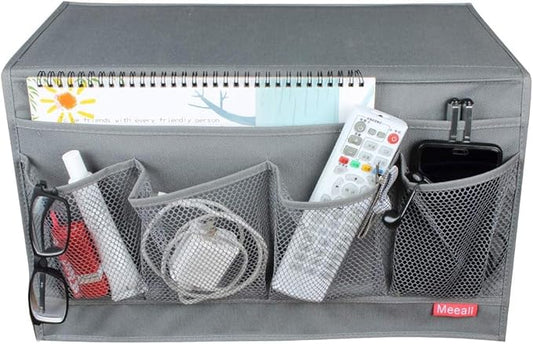 Bedside Storage Organizer with 6 Pockets, Bedside Caddy, Table Cabinet Storage Organizer, TV Remote Control, Phones, Magazines, Tablets, Accessories, Gray