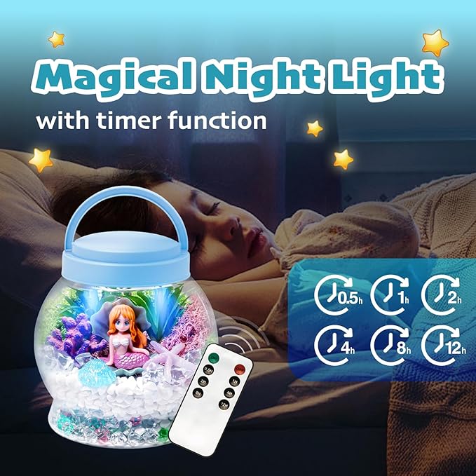 Kids Terrarium Kit, Light-Up Mermaid Toys for Girls 4-6, DIY Arts & Crafts Kits for Kids with Remote Control, Preschool Learning & Educational Science Kits, Gift Ideas for Birthday Christmas