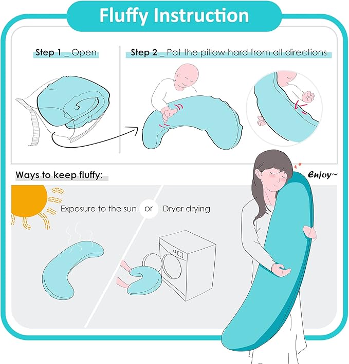 BYRIVER 39" Mint Green Blue C Shaped Body Pillow for Side Sleeping Adults Men Women, Anxiety Relief Hug Pillow, Small Pregnancy Pillow Legs Knees Support, Gifts for New Moms (L)