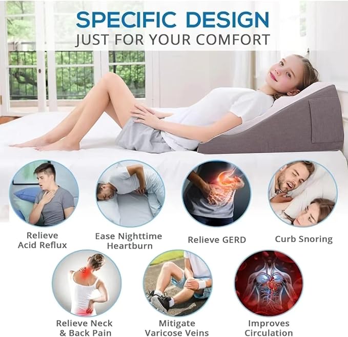 Bed Reading Pillow - Sofa Bed Wedge Pillow - Post-Op Recovery Backrest Pillow - Working Lumbar Support Reading Pillow with Removable Pillowcase Light Grey 27x20x12in