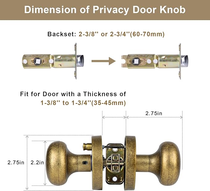 Antique Brass Bronze Door Knob Privacy Door Knobs Interior with Push-Button Vintage Door Knob with Lock for Bedroom and Bathroom, 1 Pack