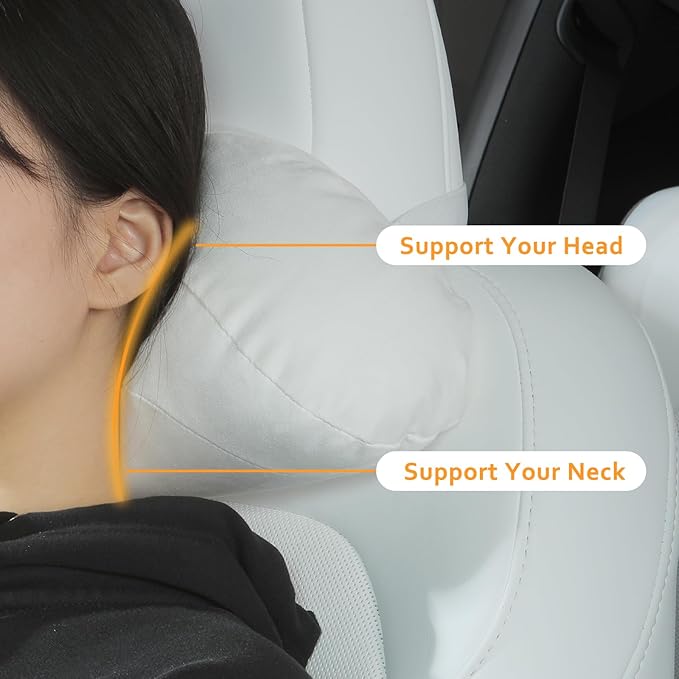 Arcoche Soft car headrest for Model 3 Y S X Highland Juniper Accessories Complies with The Original OEM Factory Standards No Pressure no Odor Easy to Clean Pain Relief Car Neck Pillow 2pc White