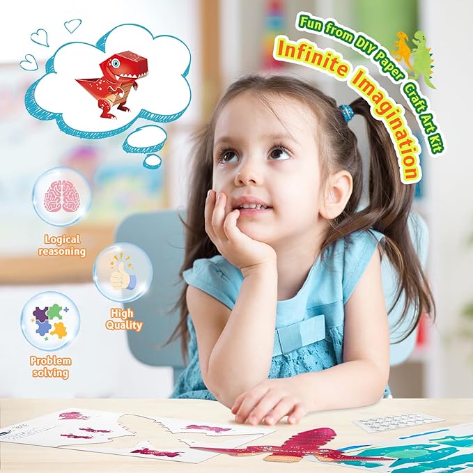 Paper Craft 3D Puzzle DIY Puzz Kits (8 PCS/Kit) Cartoon Art Craft Gift for Kids, No Need Scissors, Include Adhesive Paper, Art Supplies in Class, Cubic Art Decor Paper Model Craft Kit (Monster)