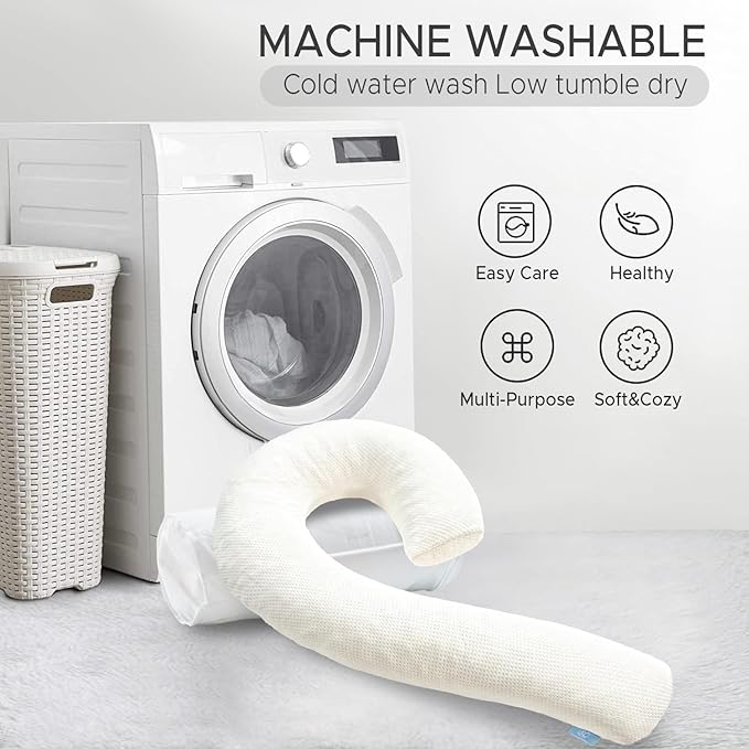 Body Pillow for Adults - Soft Long Bed Pillows Insert for Sleeping - Shredded Memory Foam and Removable Washable Cover - Swan Shaped Pregnancy Side Sleeper Pillow 49 Inch (Beige)