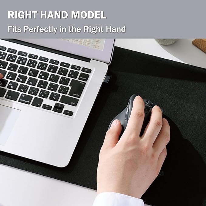 ELECOM Wireless Ergonomic Shape Mouse, 2.4GHz with Mini USB Receiver, Silent Click, Right Hand 2000DPI, 5 Buttons, Optocal Sensor, Compatible with PC, Mac, Laptop, EX-G, Lsize Black (M-XGL30DBSKBK)