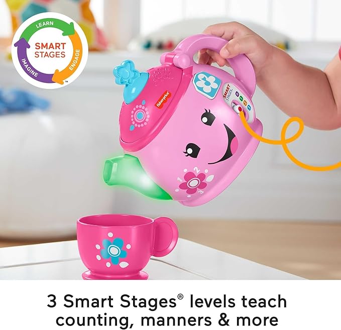 Fisher-Price Toddler Toy Laugh & Learn Sweet Manners Tea Set with Smart Stages Learning Songs for Pretend Play Kids Ages 18+ Months