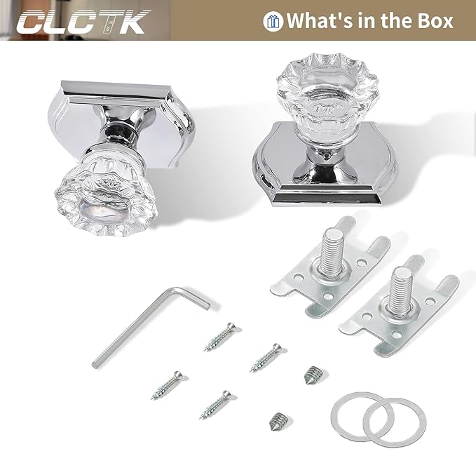 CLCTK Dummy Glass Crystal Door Knobs, Polished Chrome Single Side Dummy Door Handles for Bifold Hall Closet, 4 Pack
