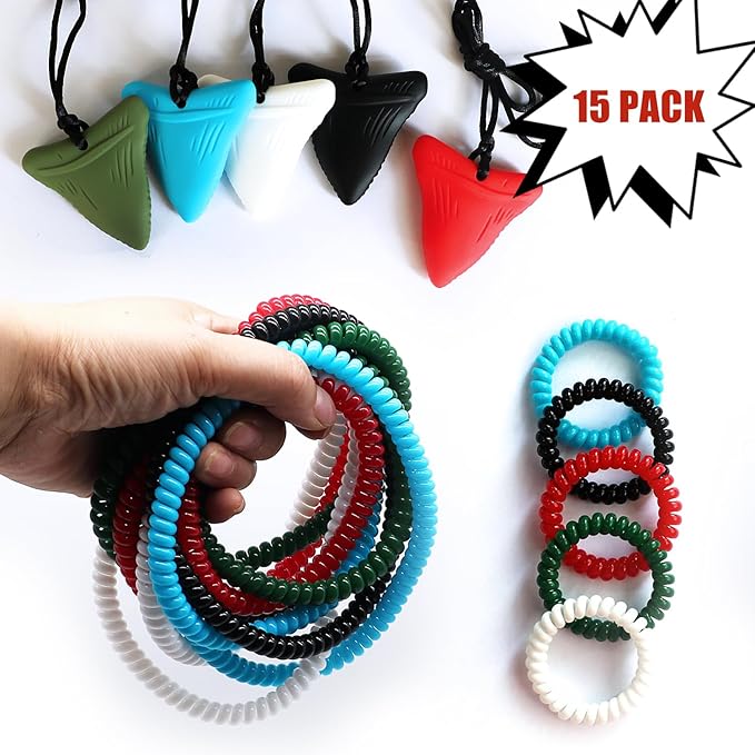 Sensory Chew Necklaces for Boys Girls, 15 Pack Stretchy Chewy Necklace Coil Bracelets for Kids with Autism Anxiety ADHD SPD, Sensory Chew Toys Reduce Chewing Biting Fidgeting for Adult Chewer