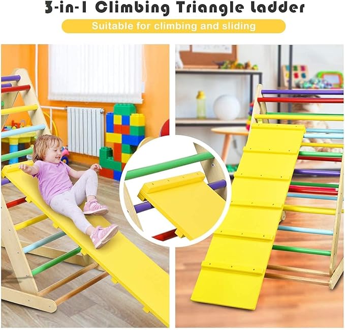 Costzon Foldable Climbing Toys for Toddlers, 3 in 1 Montessori Wooden Triangle Climber for Sliding & Climbing, Kids Indoor Climbers & Gym Play Structures for Boys Girls Gift Present