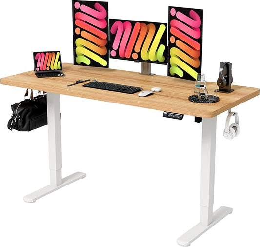 Monomi Electric Standing Desk 55 inch, Height Adjustable Sit Stand Desk for Home Office, Computer PC Gaming Desk, Study Writing Workstation with Memory Preset, Natural （Two Pieces of Desktop）