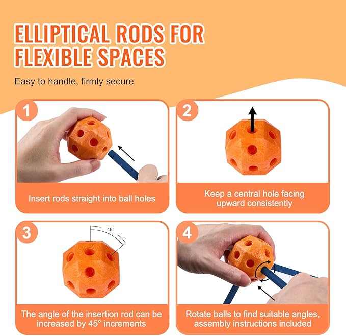 VEVOR Fort Building Kit for Kids, 180PCS STEM Building Toys, Educational Gift for 4 5 6 7 8+ Year Old Boys & Girls, Indoor Outdoor Play Tent Builder Set Construction Toys with 120 Rods and 60 Balls