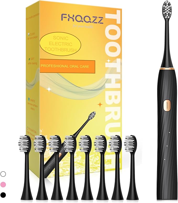 Electric Toothbrush for Adults and Kids, Sonic Electric Toothbrush, 4 Modes and 2 Minute Timer, 30000-45000VPM Power Toothbrush, IPX8, One Charge for 90 days 8 Replacement Head, Christmas Gift (Black)