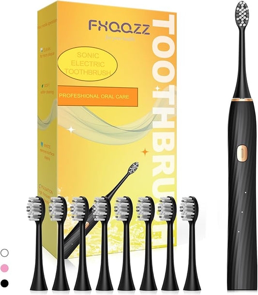 Electric Toothbrush for Adults and Kids, Sonic Electric Toothbrush, 4 Modes and 2 Minute Timer, 30000-45000VPM Power Toothbrush, IPX8, One Charge for 90 days 8 Replacement Head, Christmas Gift (Black)