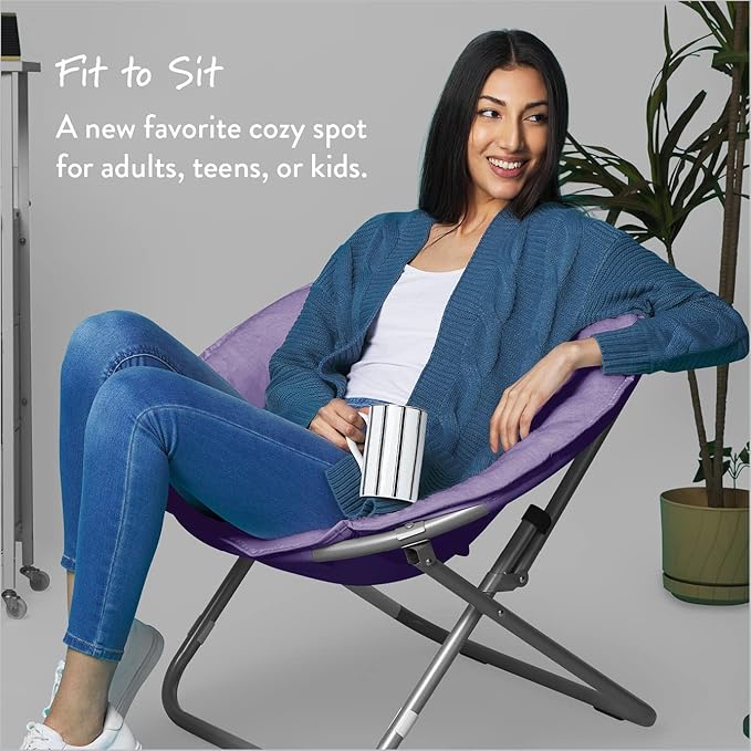 Urban Lifestyle Faux Fur Saucer™ Chair, Purple/Silver 22" D x 32" W x 29" H