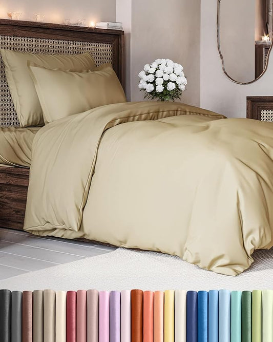CGK Unlimited Duvet Cover Twin/Twin XL Size Set - Extra Soft Duvet Cover 68 x 90 with 1 Pillow Sham - Hotel Quality, Fade Free w/Zipper Closures & Ties - Bedding and Bed Linens Set (Beige)