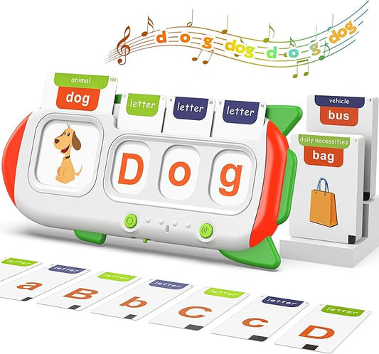Alphabet Talking Flash Cards for Kids 3+ Years Old, Spelling Games, Teach Kids ABC Letters & Words, Montessori Learning Toys, Combine Words Based on Pictures, for Preschool Boys Girls