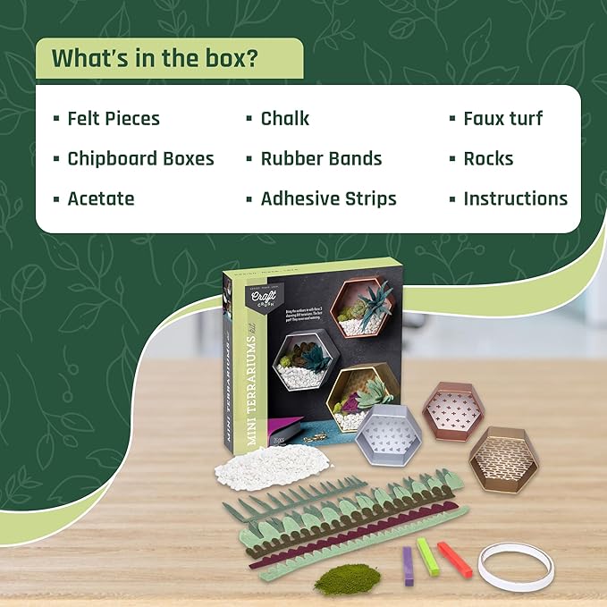 Craft Crush — Mini Plants Terrariums Easy Fun Arts and Craft Kit — Make 3 Charming Faux Terrariums! — For Ages 13 and Up