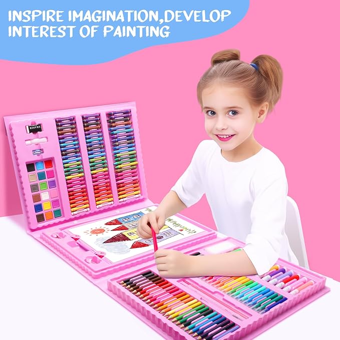 homicozy Art Supplies for Kids,Drawing Kits Unicorn Art Case Coloring Set with Double Sided Trifold Easel,Crayon,Colored Pencil,Marker,Coloring Book,Stencil,Sticker,Drawing Stuffs Gifts for Girls 4-12