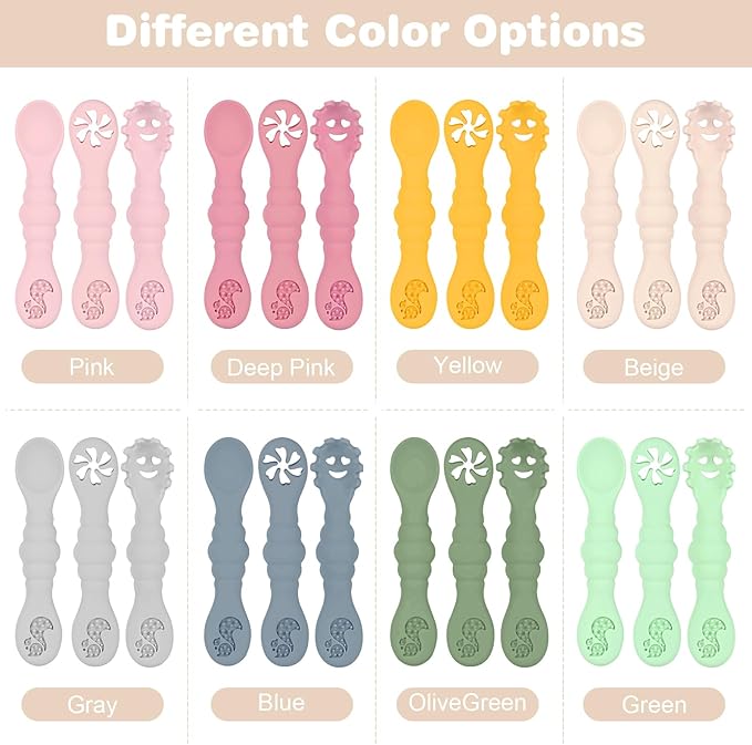 Silicone Baby Spoons Self Feeding 6+ Months 3PCS Toddler Forks and Spoons Utensils Baby Led Weaning Teething Spoon Infant Spoons First Stage Newborn Baby Essentials Baby Gifts Beige