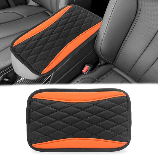 Car Center Console Cover, Universal Leather Waterproof Armrest Seat Box Cover Protector, Comfortable Car Decor Accessories Fit for Most Cars, Vehicles, SUVs-Orange