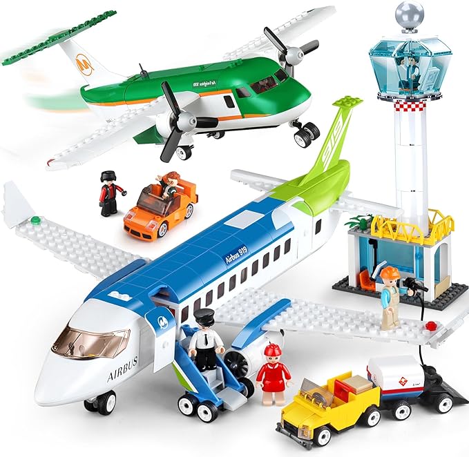 City Passenger Airplane Toy Building Set That Compatible with Lego Airplane Airport Play Set Compatible with Lego Plane with Passenger Airplane and Cargo Planes Gifts for Kids Boys Girls Age 6-12