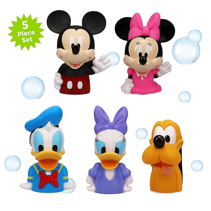 Mickey & Friends 6 Piece Bath Squirter Bucket Set. Bath Toys for Baby and Toddlers, Includes Organizer Bucket with Drainage to Store Your Bath time Water Toys.