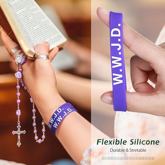 Jadive 20 Pcs WWJD Rubber Bracelets What Would Jesus Do Silicone Wristbands for Women Men Jesus WWJD Inspirational Bracelet Motivational Bracelet Religious Christian Party Favors Gifts