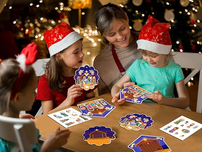 FaCraft 48PCS Christmas Nativity Sticker - Christmas Nativity Crafts for Kids Make a Nativity Scene Stickers Ornaments Nativity Set for Sunday School Religious Christian Xmas Party Favor Gifts