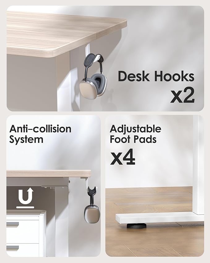 TIQLAB 55 * 28 Inches Standing Desk, Adjustable Height Stand up Desk,Sit Stand Home Office Table with Splice Board, Light Walnut